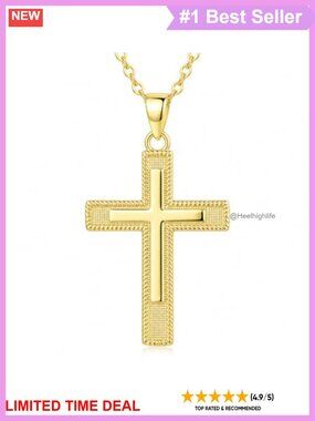 14K Gold Plated Cross Necklace 18" Cable Chain Pendant